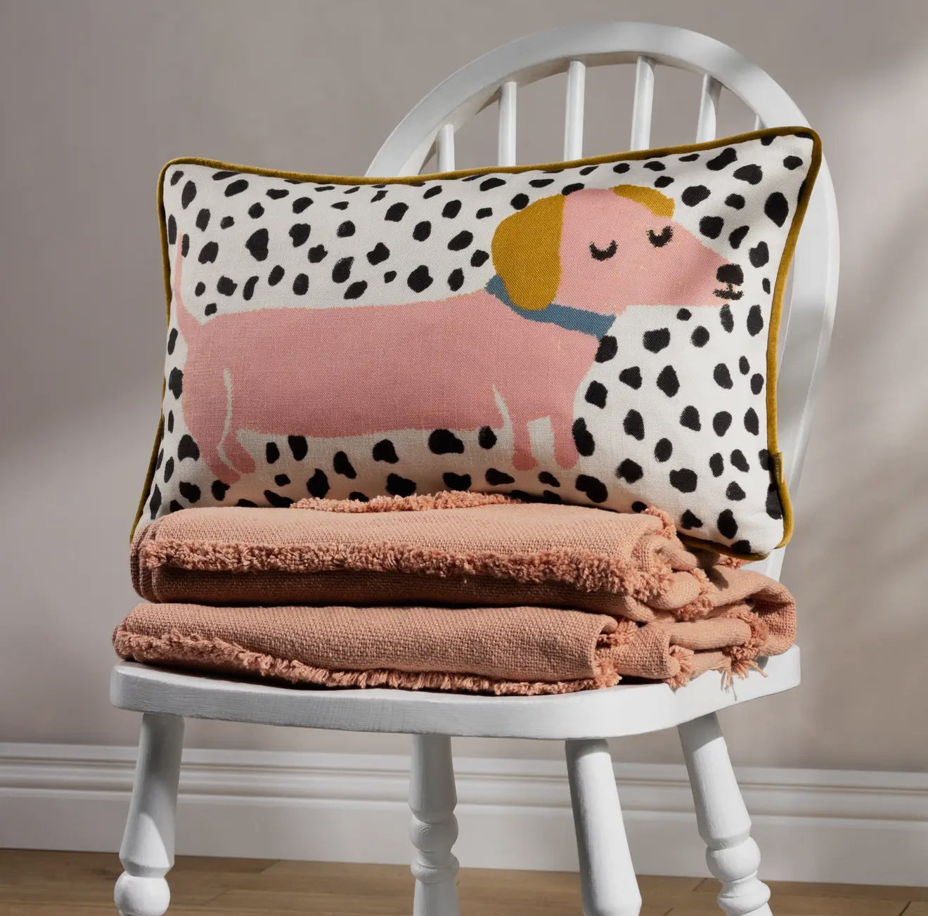Woofers Sausage Dog Cushion Pink