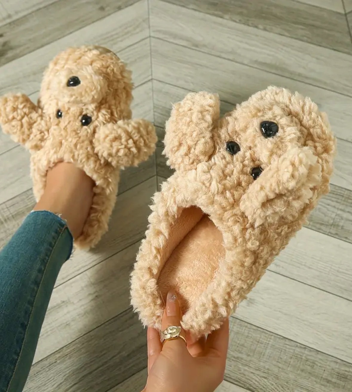 Cute Plush Teddy Dog Slippers