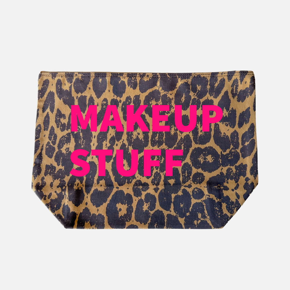 LEOPARD PRINT CANVAS POUCH WITH NEON PINK PRINT: MUM STUFF