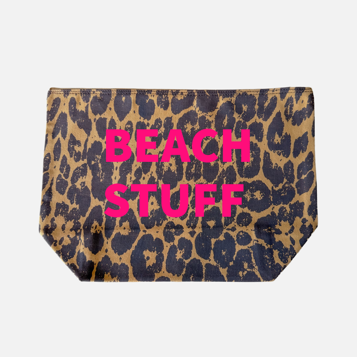 LEOPARD PRINT CANVAS POUCH WITH NEON PINK PRINT: MUM STUFF