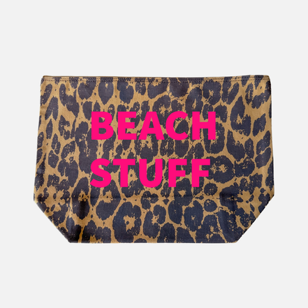 LEOPARD PRINT CANVAS POUCH WITH NEON PINK PRINT: MUM STUFF