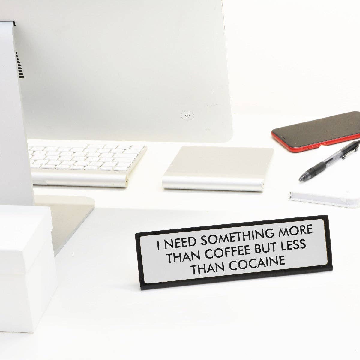 I Need Something More than Coffee Desk Plate Sign: Medium