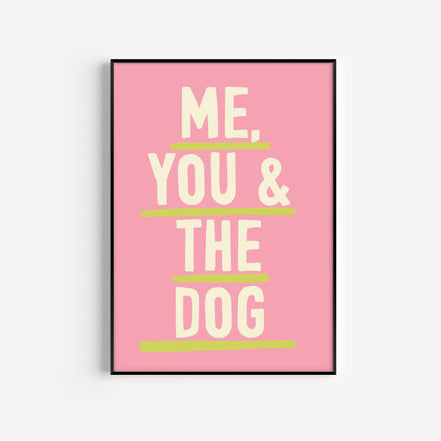 Me, You & The Dog Art Print: Pink & Red / A3 / Unframed