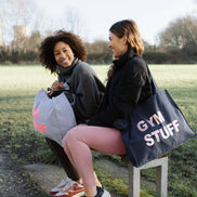 DENIM TOTE BAG WITH ROSE GOLD PRINT: MUM STUFF