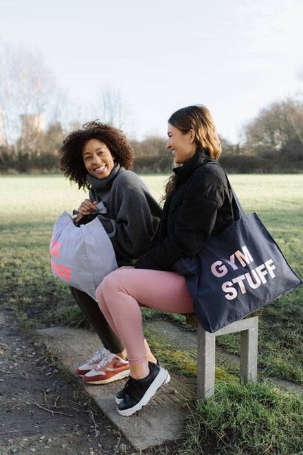 DENIM TOTE BAG WITH ROSE GOLD PRINT: MUM STUFF