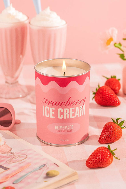 Metal tin candle "strawberry ice cream" strawberry and cream scent