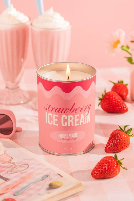 Metal tin candle "strawberry ice cream" strawberry and cream scent