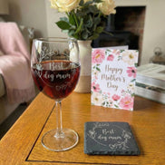 Personalised 'Best Dog Mum' or 'Best Dog Mum Ever' engraved glass and slate coaster gift set