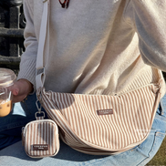 Crossbody Crescent Dog Walking Bag - London Linen Stripes