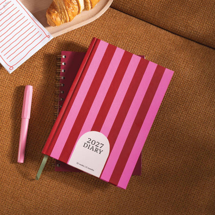 2027 Diary | A5 Hardcover Week to View | Pink & Red Stripe