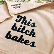 This b* Bakes Apron - adults with front pocket: Denim blue/silver text
