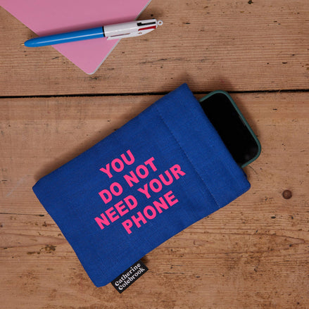 'Get off your Phone' Phone Cover - Blue Linen with Neon Pink: YOU DO NOT NEED YOUR PHONE