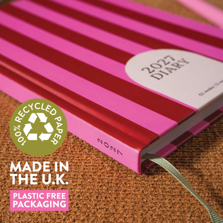 2027 Diary | A5 Hardcover Week to View | Pink & Red Stripe