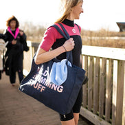 DENIM TOTE BAG WITH ROSE GOLD PRINT: MUM STUFF