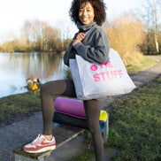 GREY TOTE BAG WITH NEON PINK PRINT: MUM STUFF