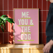 Me, You & The Dog Art Print: Pink & Red / A3 / Unframed