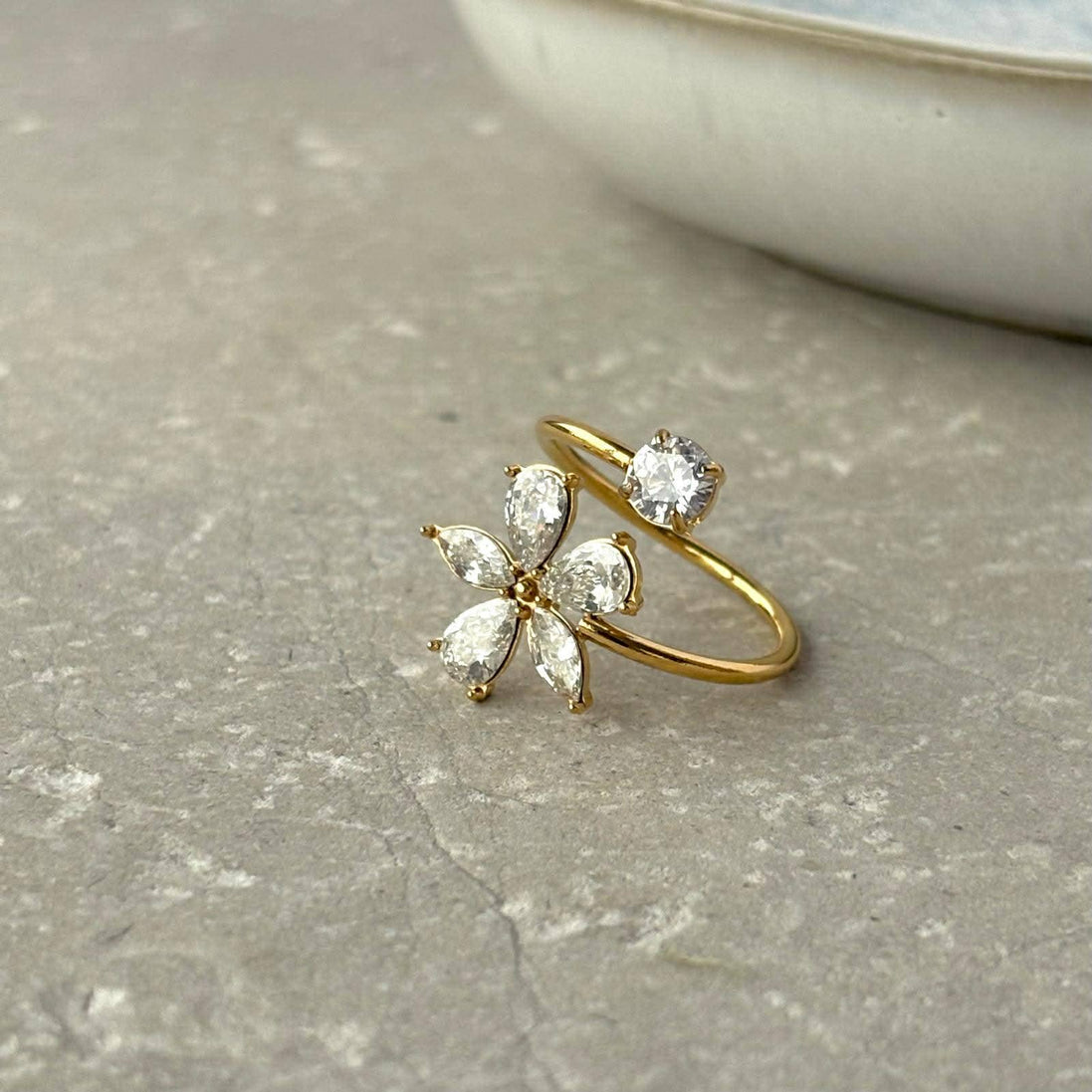 Tarnish Resistant Zirconia Flower Wrap Ring