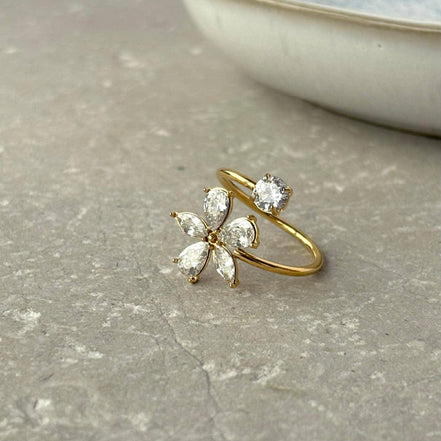 Tarnish Resistant Zirconia Flower Wrap Ring
