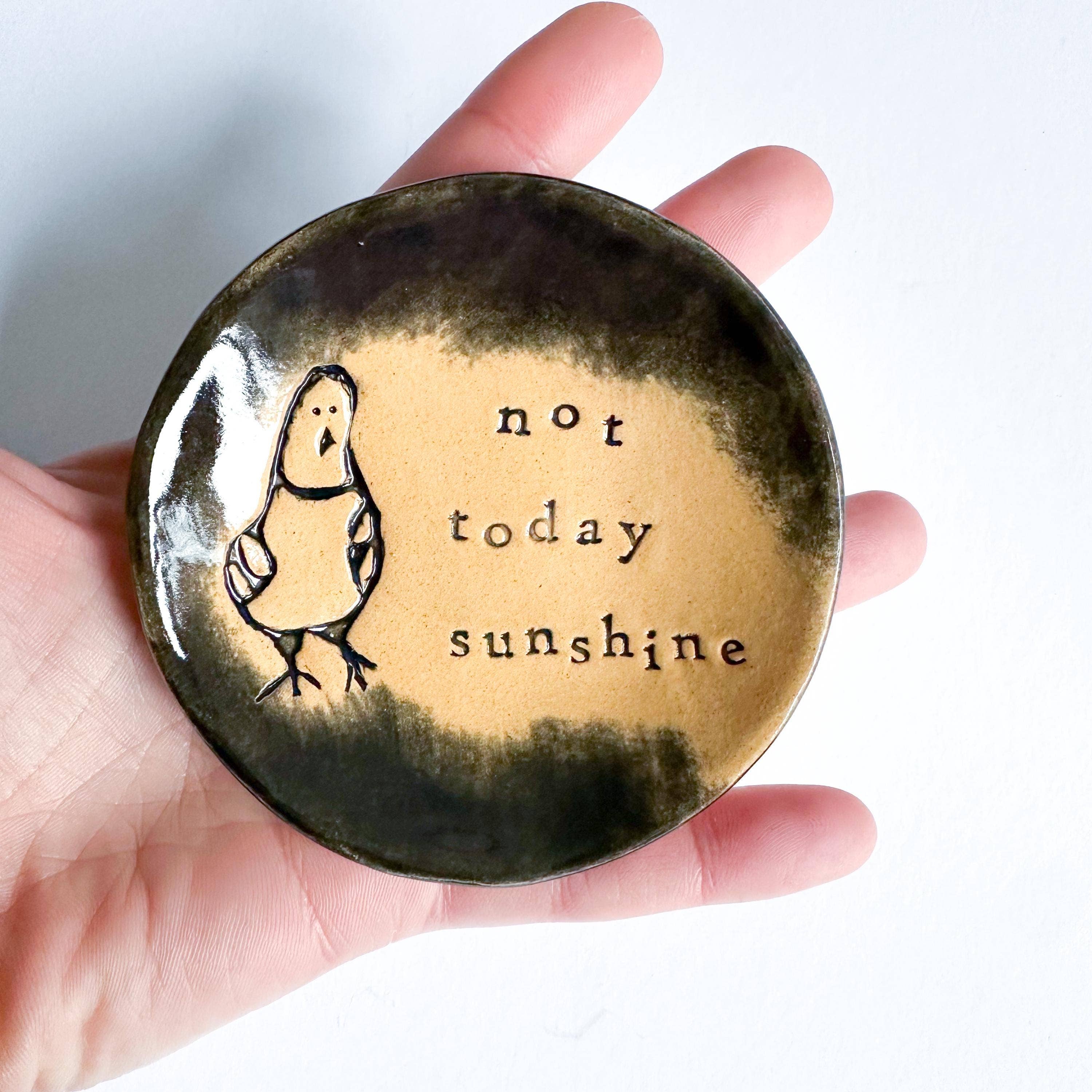 Ceramic Pigeon Trinket Dish - Not Today Sunshine!: Black