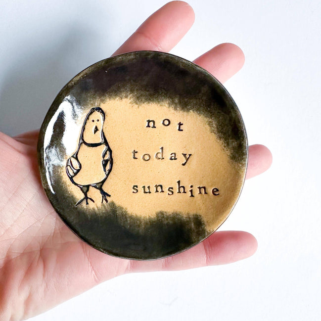 Ceramic Pigeon Trinket Dish - Not Today Sunshine!: Black