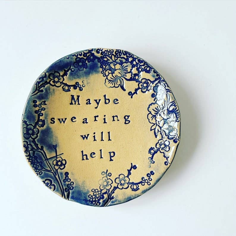 Maybe Swearing Will Help - little ceramic dish. Made in Wales. Free UK delivery: Pink