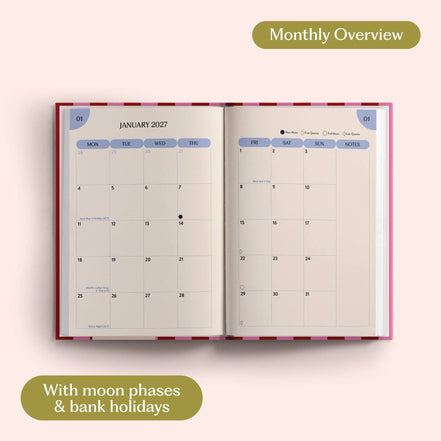 2027 Diary | A5 Hardcover Week to View | Pink & Red Stripe