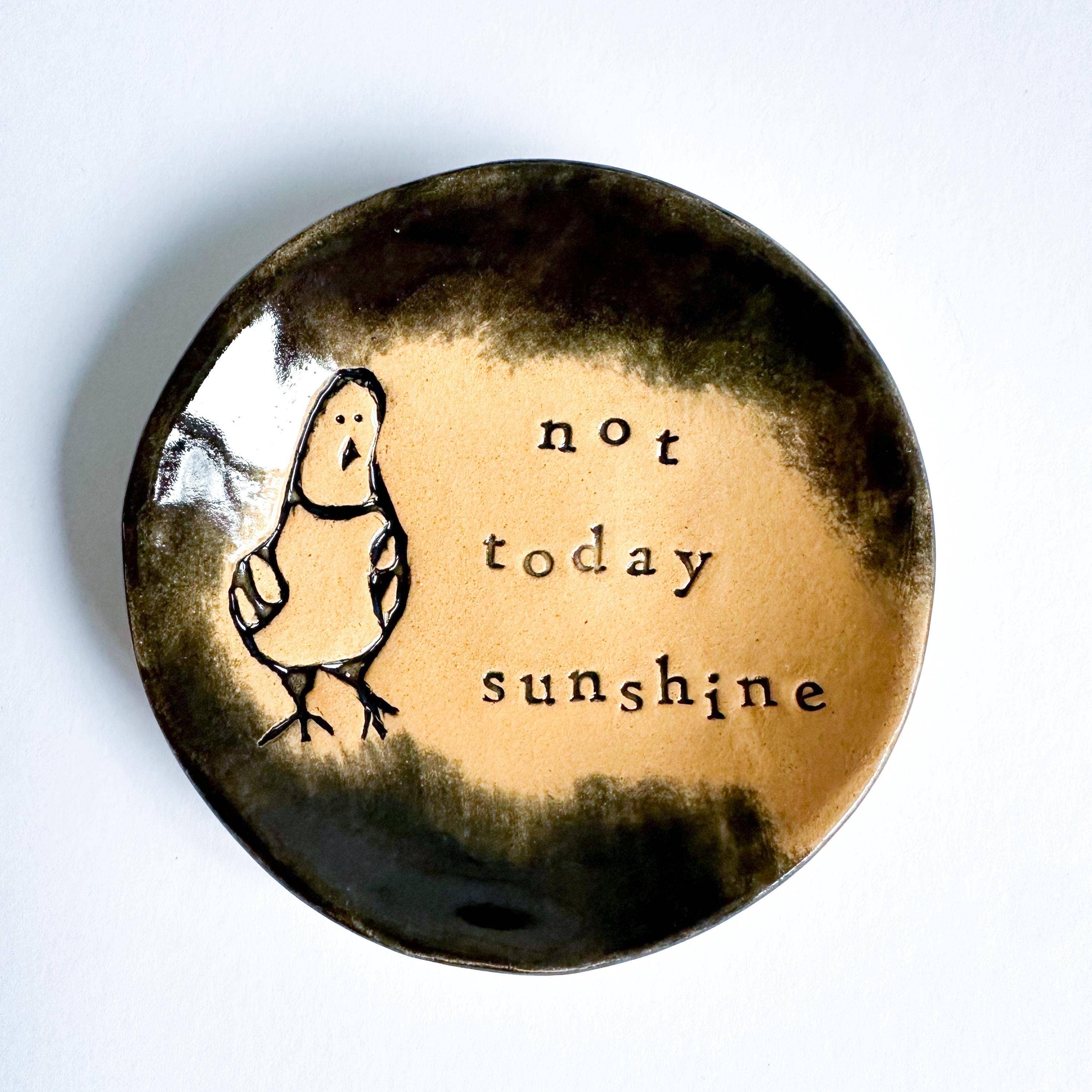 Ceramic Pigeon Trinket Dish - Not Today Sunshine!: Pink