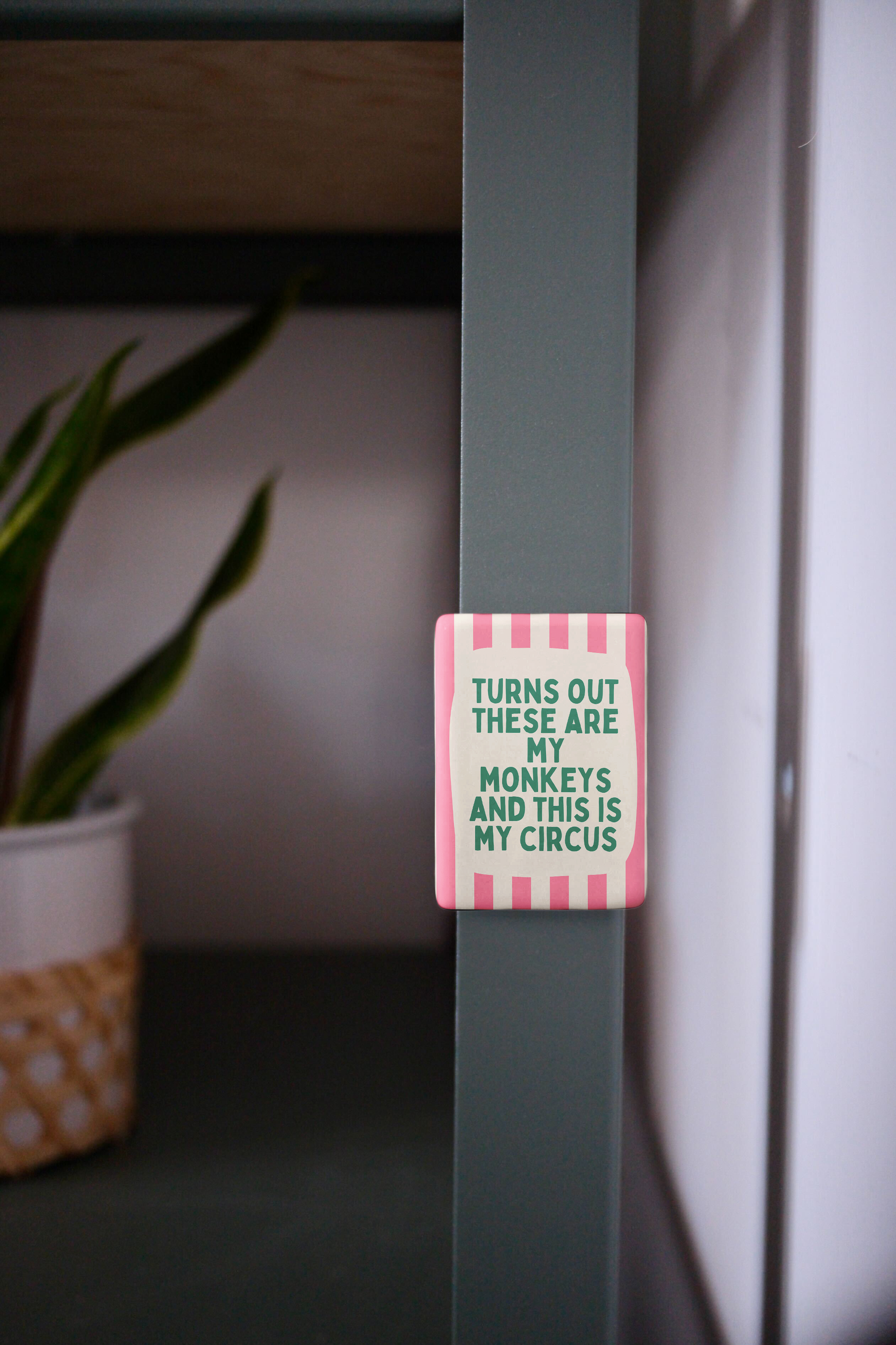 Turns Out These Are My Monkeys | Ceramic Magnet: Teal & Blush Pink
