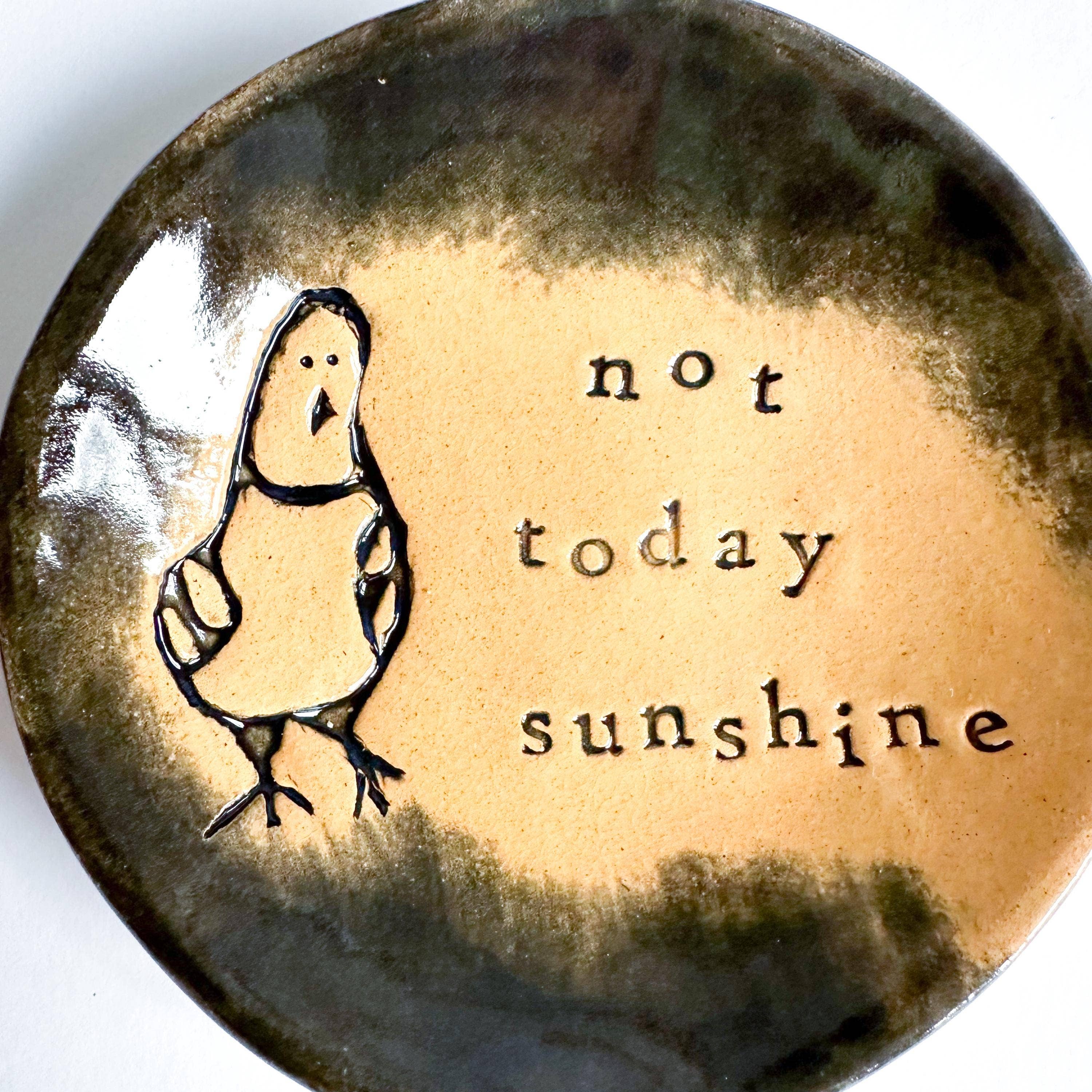 Ceramic Pigeon Trinket Dish - Not Today Sunshine!: Black
