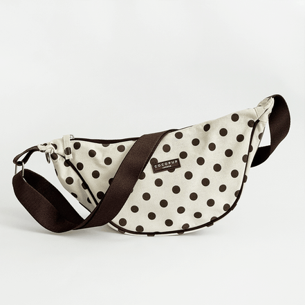 Crossbody Crescent Dog Walking Bag - Tiramisu Polka Dot