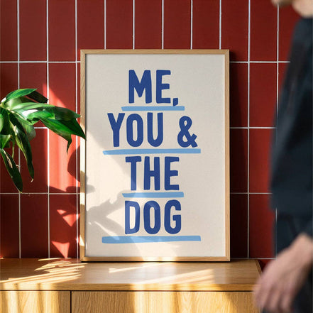 Me, You & The Dog Art Print: Pink & Red / A3 / Unframed