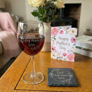Personalised 'Best Dog Mum' or 'Best Dog Mum Ever' engraved glass and slate coaster gift set