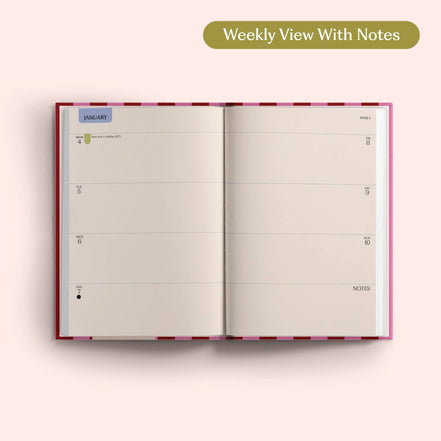2027 Diary | A5 Hardcover Week to View | Pink & Red Stripe