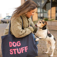 DENIM TOTE BAG WITH NEON PINK PRINT: MUM STUFF