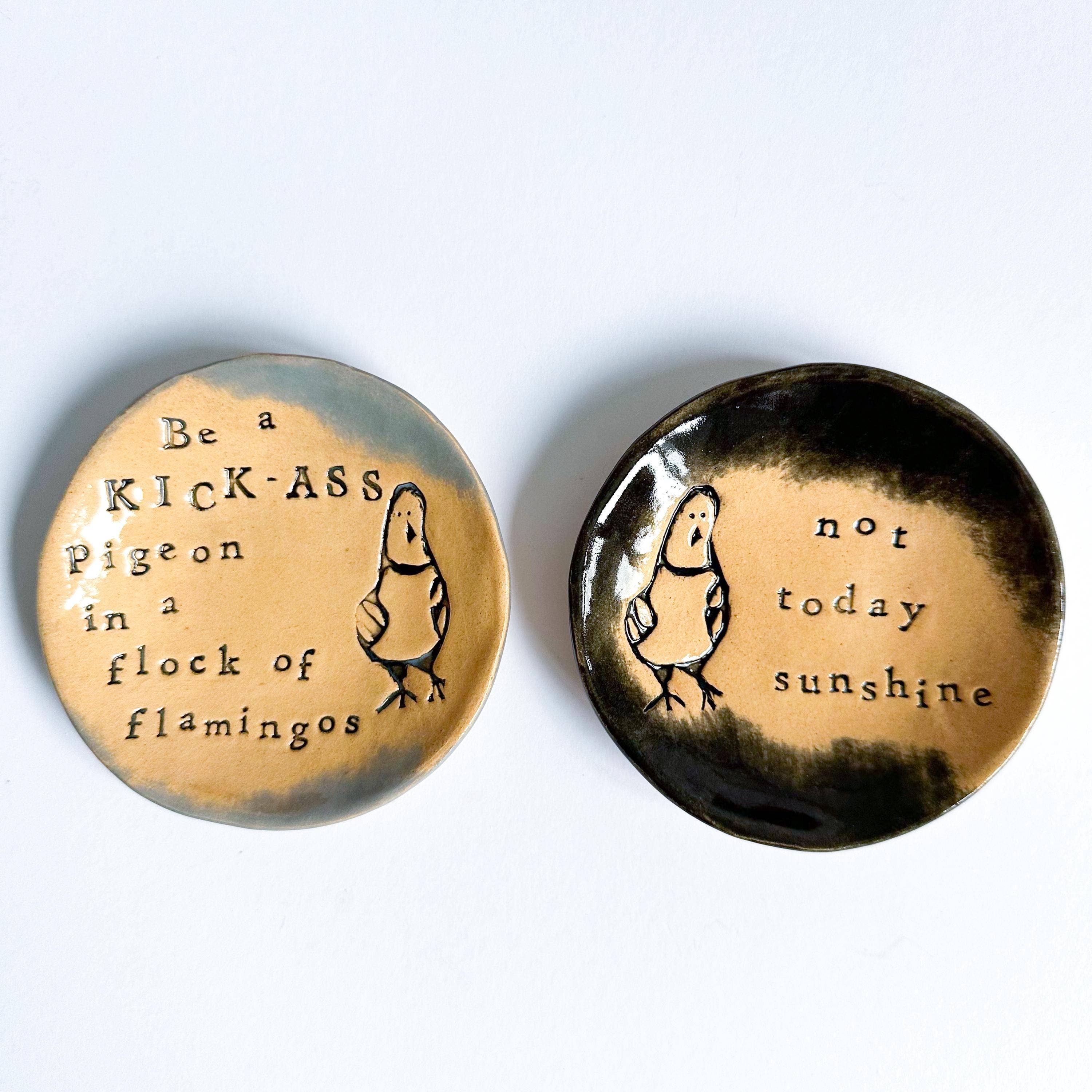 Ceramic Pigeon Trinket Dish - Not Today Sunshine!: Black