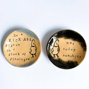 Ceramic Pigeon Trinket Dish - Not Today Sunshine!: Pink