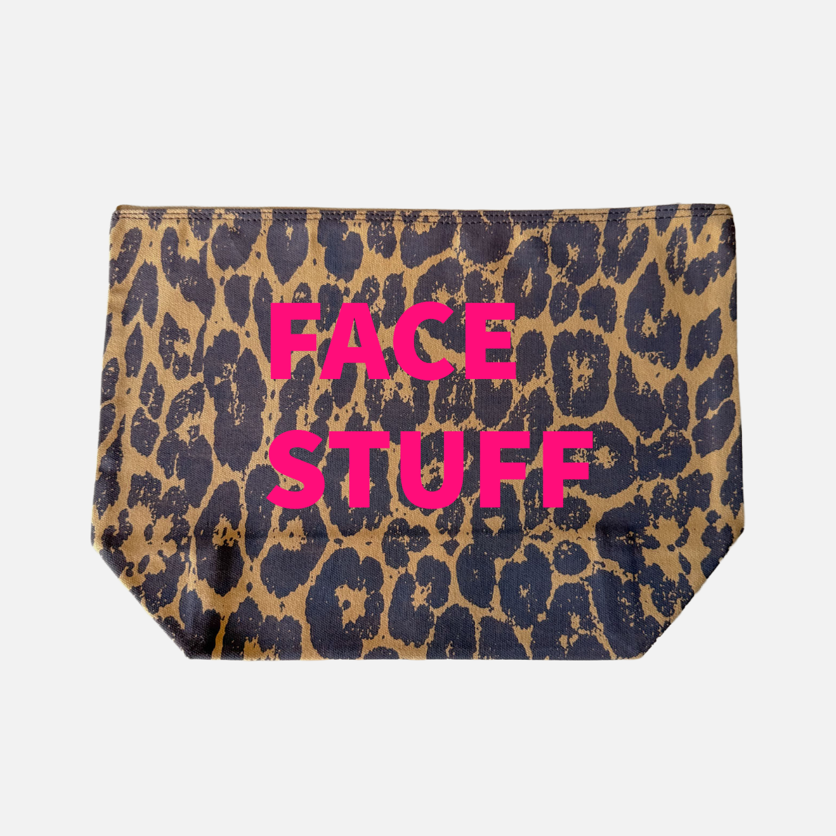 LEOPARD PRINT CANVAS POUCH WITH NEON PINK PRINT: MUM STUFF