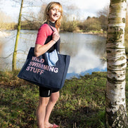 DENIM TOTE BAG WITH ROSE GOLD PRINT: MUM STUFF
