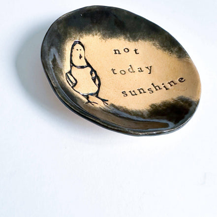Ceramic Pigeon Trinket Dish - Not Today Sunshine!: Black