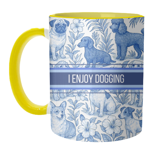 Mugs 'I Enjoy Dogging' by Lilly Rose: Mug Colour Inner & Handle 11oz - Blue
