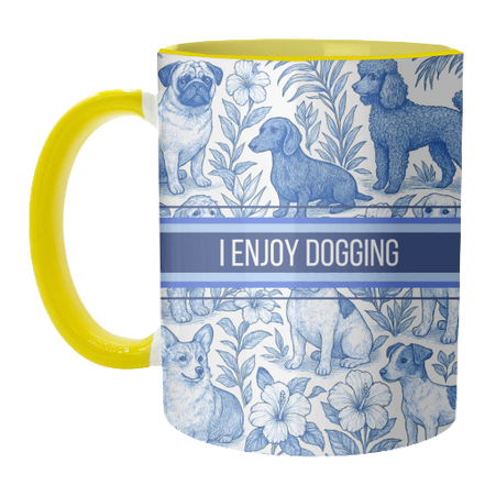 Mugs 'I Enjoy Dogging' by Lilly Rose: Mug Colour Inner & Handle 11oz - Blue