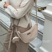 Crossbody Crescent Dog Walking Bag - London Linen Stripes