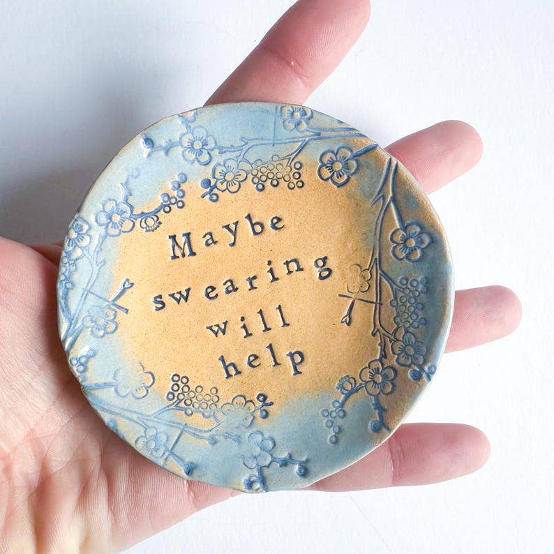 Maybe Swearing Will Help - little ceramic dish. Made in Wales. Free UK delivery: Pink