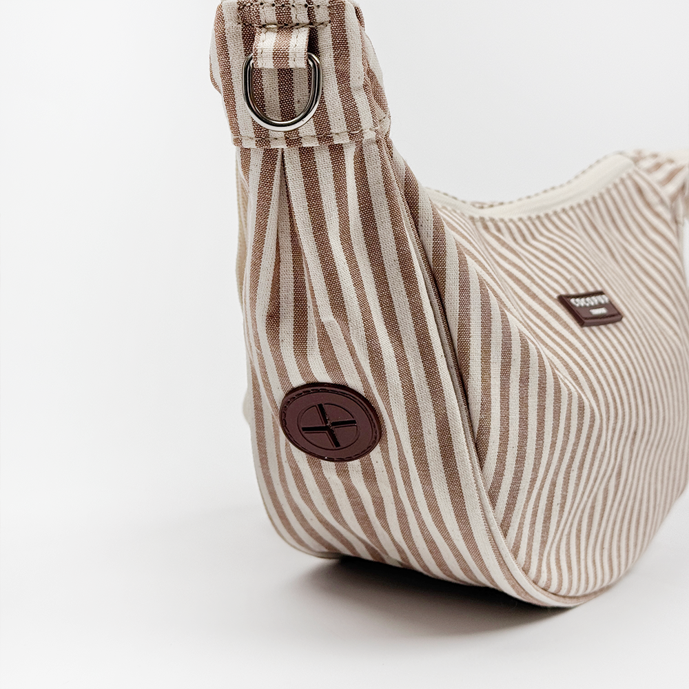 Crossbody Crescent Dog Walking Bag - London Linen Stripes