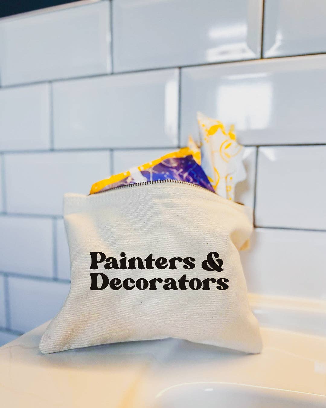 Painters & decorators sanitary bag cotton canvas pouch /coin purse /make up zip bag: Purple