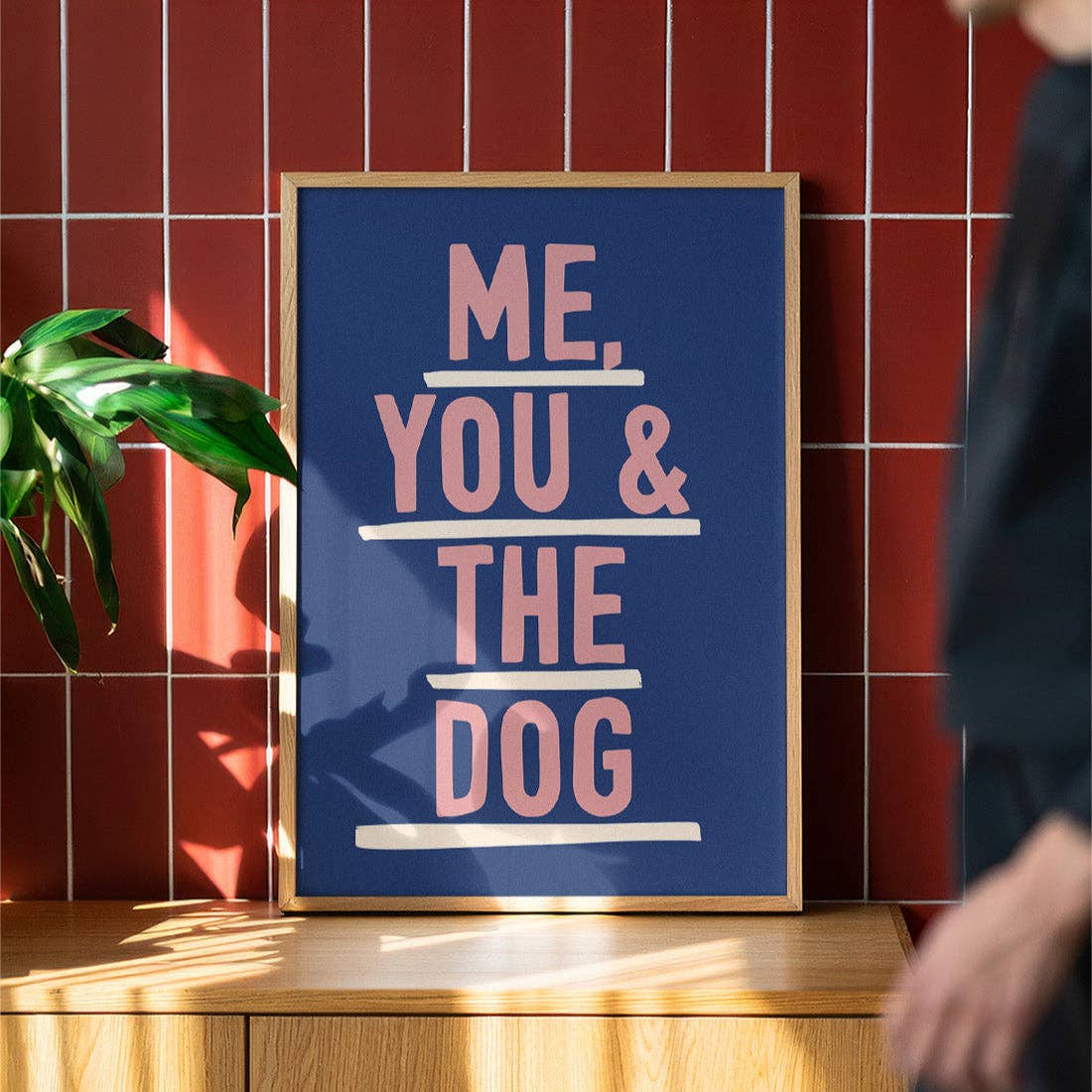 Me, You & The Dog Art Print: Pink & Red / A3 / Unframed