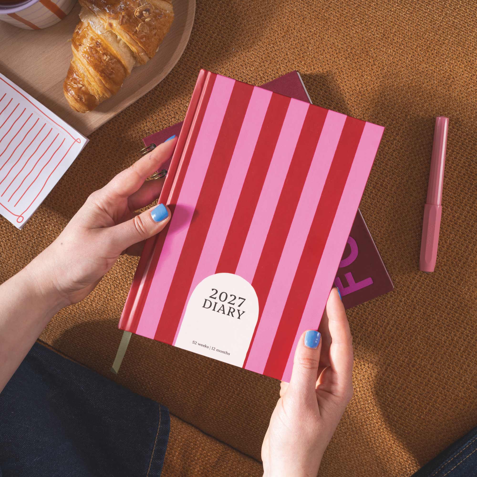 2027 Diary | A5 Hardcover Week to View | Pink & Red Stripe