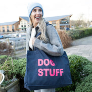 DENIM TOTE BAG WITH NEON PINK PRINT: MUM STUFF