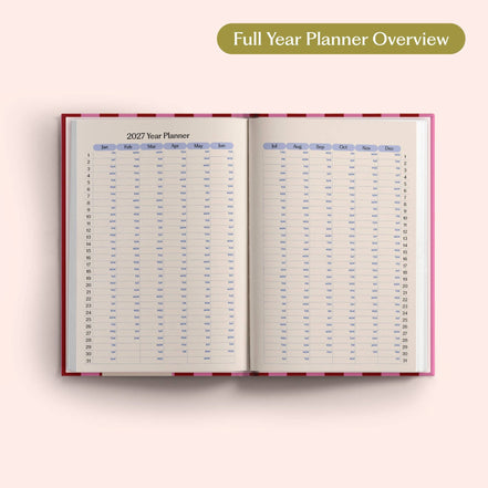 2027 Diary | A5 Hardcover Week to View | Pink & Red Stripe