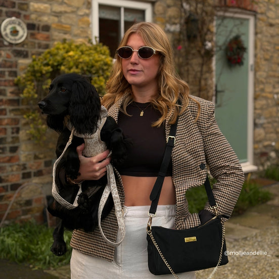 Cocopup London Dog Walking Bag -  Black Suedette